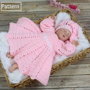 Crochet Pattern - Crochet Dress Pattern - Beret Pattern - Christening Dress Pattern - Baby Dress & Hat Pattern - 3 Sizes - CP13