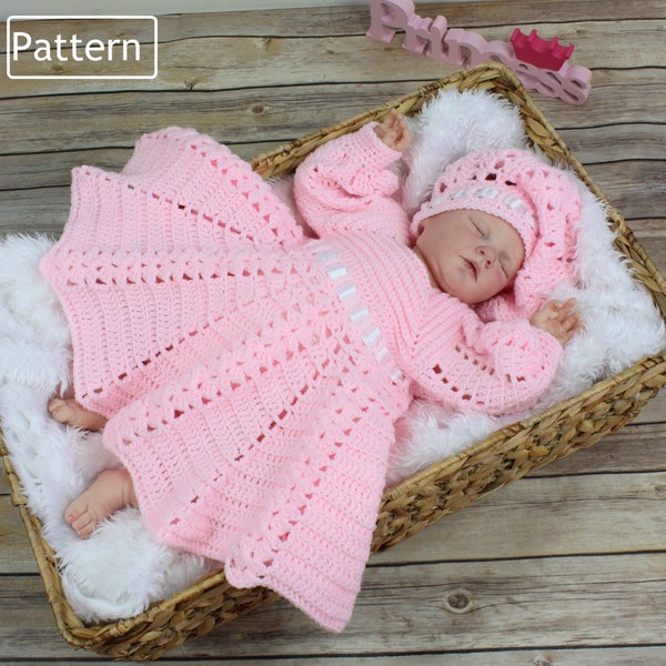 Crochet Pattern - Crochet Dress Pattern - Beret Pattern - Christening Dress Pattern - Baby Dress & Hat Pattern - 3 Sizes - CP13