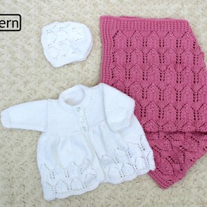 Knitting Pattern for Baby Jacket, Bonnet and Matching Blanket, Baby Knitting Pattern, 0 to 3 Months, Double Knitting, PDF  KP578