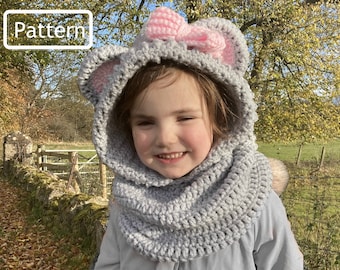 Crochet Pattern - Crochet Cowl Pattern -Bear Cowl Pattern - Hooded Cowl Pattern - 12-18 months, 2-4years, 5-10years, Adult -CP427