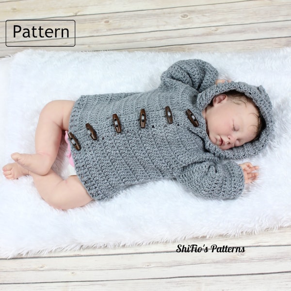 Crochet Pattern - Baby - Unisex - Boy - Girl - Hooded Jacket - 5 Sizes - preemie to 1 year -Instant Download - USA & UK terms - CP206