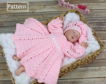 Crochet Pattern - Crochet Dress Pattern - Beret Pattern - Christening Dress Pattern - Baby Dress & Hat Pattern - 3 Sizes - CP13