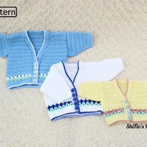 Crochet Pattern for Baby Cardigan - cardigan crochet pattern - baby cardigan -3 sizes  USA & UK terms - PDF -CP454