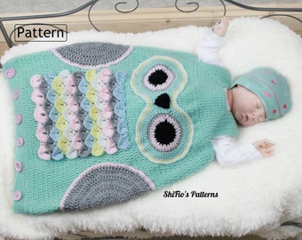 Crochet Pattern - Owl - Baby Sleeping Bag - 3 Sizes - USA - UK - Dutch - Francais - CP327 Instant Download