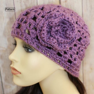 Crochet Pattern- Ladies Hat- Flower- Beanie- UK - USA- CP19 Instant Download