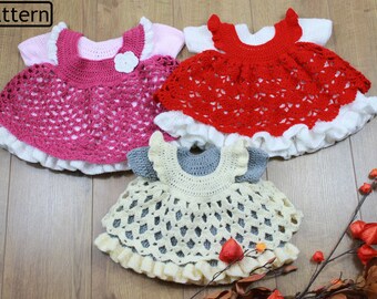 Crochet Pattern - Crochet Dress Pattern - Apron Pattern - Baby Dress Pattern - Baby Christmas Pattern -3 Sizes - CP296