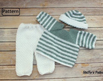 Crochet Pattern For Boys Jumper, Pullover, Trousers - Pants, Hat - Baby Crochet Pattern - Baby Sweater Pattern - UK & USA terms -CP371