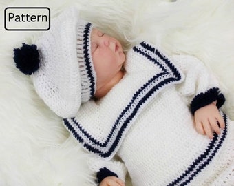 Crochet Pattern - Baby crochet pattern - Sailor Suit Pattern - Beret crochet pattern - 3 Sizes - 0-9 months - UK - USA - Deutsch- CP187