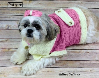 CROCHET PATTERN For Dog Jacket Clothes Coat  with Bow in 4 Sizes PDF 179 Digital Download