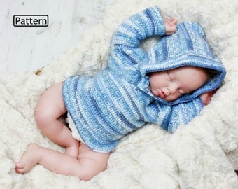 Crochet Pattern - Crochet Jumper Pattern - Pullover Pattern - Hooded Jumper Pattern - Baby Pattern -2 Sizes - PDF-CP275