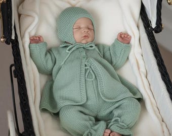 Baby Outfit Knitting Pattern PDF | DK Baby Coat, Bonnet & Leggings Set | 0–3 to 12 Months | Easy Baby Knit Pattern KP118