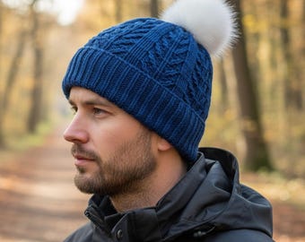 Knitting Pattern Aran Men’s Beanie | Ladies size included  | Easy Knit Winter Hat PDF KP562