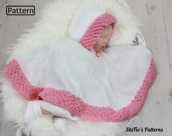 Knitting Pattern  - Hooded Poncho  - Baby Pattern - Baby Knitting Pattern - 4 Sizes - 0 to 12 months - KP159