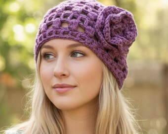 Crochet Slouchy Beanie Pattern PDF | Women’s Lattice Hat with Flower | Easy Boho Crochet Hat Pattern | DIY Festival Beanie CP19