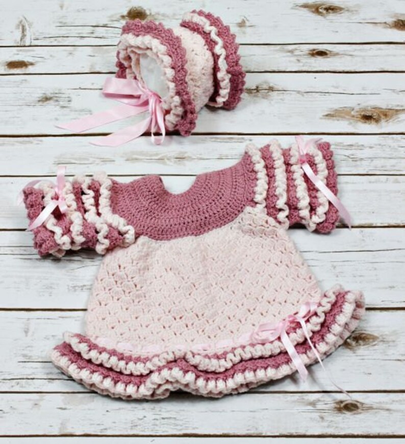 CROCHET PATTERN For Summer Amelia Baby Dress & Bonnet PDF 142 Digital Download image 1