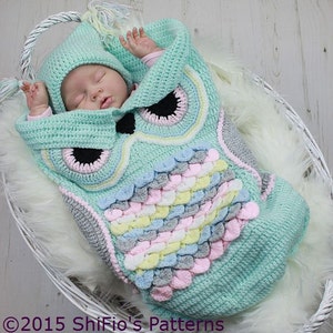 Crochet Pattern Owl Baby Cocoon Papoose Baby Owl Cocoon 3 Sizes Deustch Francais Dutch CP245 image 3