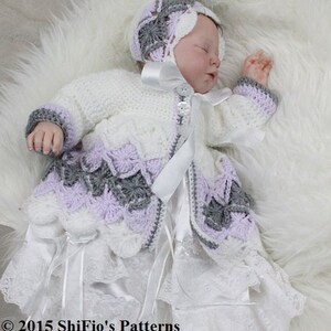 CROCHET PATTERN For Baby Bavarian St Matinee Jacket & Hat in 5 Sizes PDF 177 Digital Download image 3