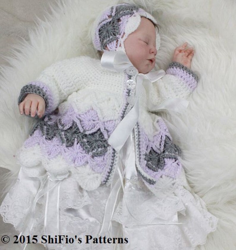 CROCHET PATTERN For Baby Bavarian St Matinee Jacket & Hat in 5 Sizes PDF 177 Digital Download image 3