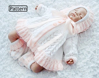 Knitting Pattern - Matinee Knitting Pattern - Bootee Pattern - Frilly Bonnet Knitting Pattern - Baby Knitting Pattern - 2 Sizes - KP188