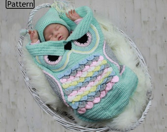 Crochet Pattern - Owl Baby Cocoon - owl photo prop - UK - USA - Deutsch - Francais - Dutch -  CP245 - PDF