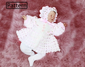 CROCHET PATTERN For Matinee Jacket & Hat - baby crochet pattern - crochet pattern baby jacket - baby hat crochet pattern -CP111 PDF