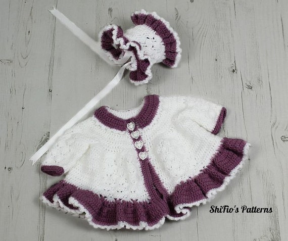 Crochet Pattern Baby Girl Frilly Edged Jacket Fancy Bonnet Uk Usa Terminology Cp357 Digital Download - 