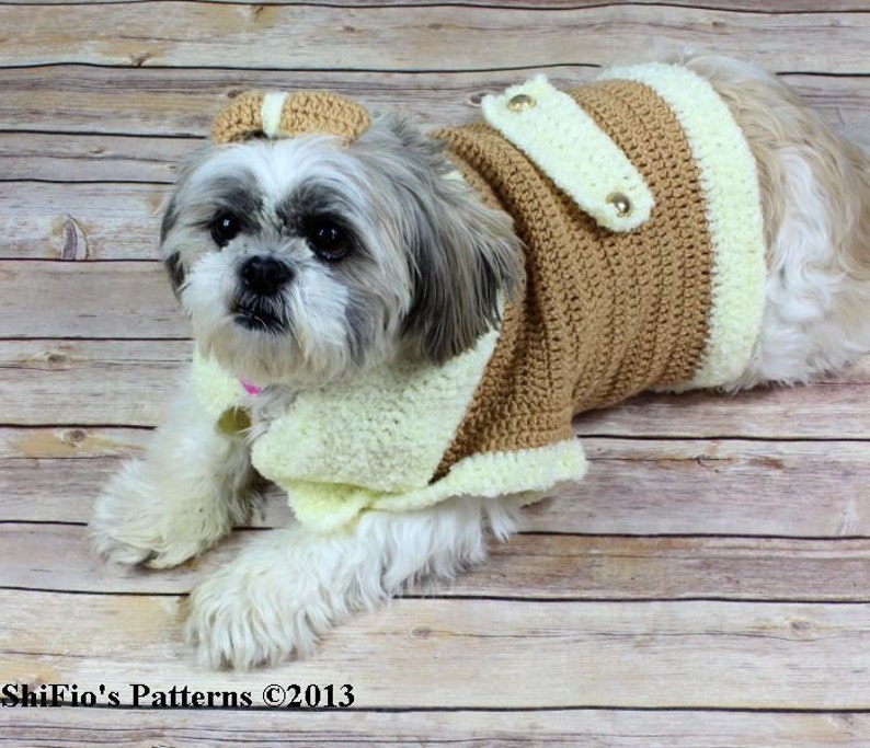 CROCHET PATTERN For Dog Jacket Clothes Coat with Bow in 4