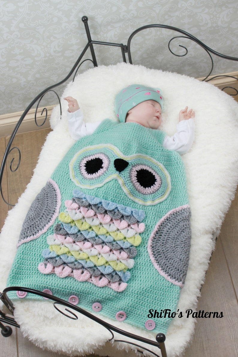 Crochet Pattern Owl Baby Sleeping Bag 3 Sizes USA UK Etsy