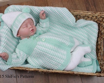 KNITTING PATTERN For Baby Jacket, Trousers/Pants, Hat, Blanket/Afghan in 2 Sizes - baby knitting pattern - PDF  - KP216