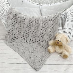 Knitting Pattern for Babies Blanket- Car Seat Blanket Pattern- Baby Afghan Pattern-Baby Blanket Knitting Pattern- Aran Yarn- PDF-KP380