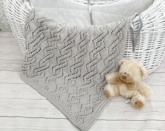 Knitting Pattern for Babies Blanket- Car Seat Blanket Pattern- Baby Afghan Pattern-Baby Blanket Knitting Pattern- Aran Yarn- PDF-KP380