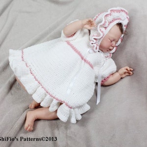 CROCHET PATTERN For Country Baby Easy Frilled Dress & Bonnet  in 5 Sizes PDF 124