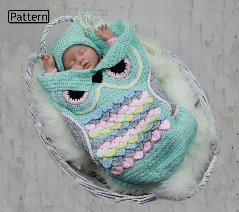 Crochet Pattern Owl Baby Cocoon Papoose Baby Owl Cocoon 3 Sizes Deustch Francais Dutch CP245 image 8