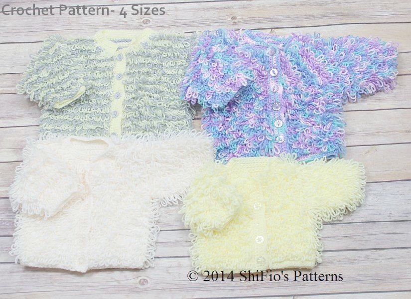 Crochet pattern For Loopy Baby Cardigans in 4 Sizes UK USA Etsy