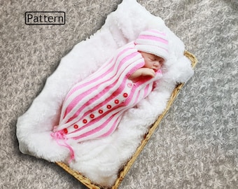 Knitting Pattern - Baby Bunting Pattern - Cocoon Pattern - Pleated Cocoon Pattern - Baby Papoose Pattern- Hat Knitting - 3 Sizes - KP221