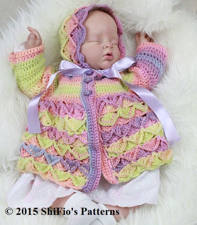 CROCHET PATTERN For Baby Bavarian St Matinee Jacket & Hat in 5 Sizes PDF 177 Digital Download image 4