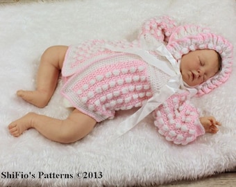 CROCHET PATTERN For Bobble Twins Jacket, Bonnet & Hat PDF 18 Digital Download