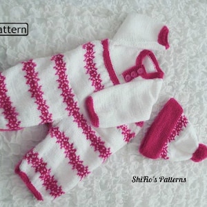 Knitting Pattern - Fair isle - Baby Pram Suit -  Hat - 3 Sizes - KP191 Digital Download