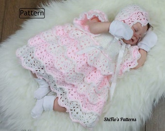 Crochet Pattern  - Summer Dress Crochet Pattern - Baby Hat Crochet Pattern- Christening Dress Crochet Pattern - 4 sizes- CP100