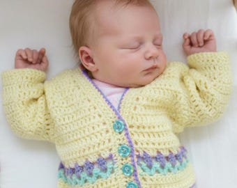 Crochet Pattern for Baby Cardigan - cardigan crochet pattern - baby cardigan -3 sizes  USA & UK terms - PDF -CP454