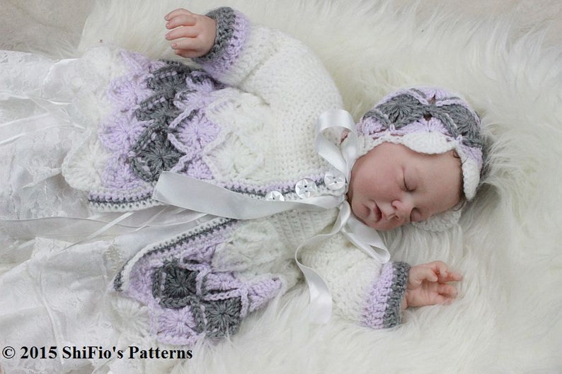 CROCHET PATTERN For Baby Bavarian St Matinee Jacket & Hat in 5 Sizes PDF 177 Digital Download image 2