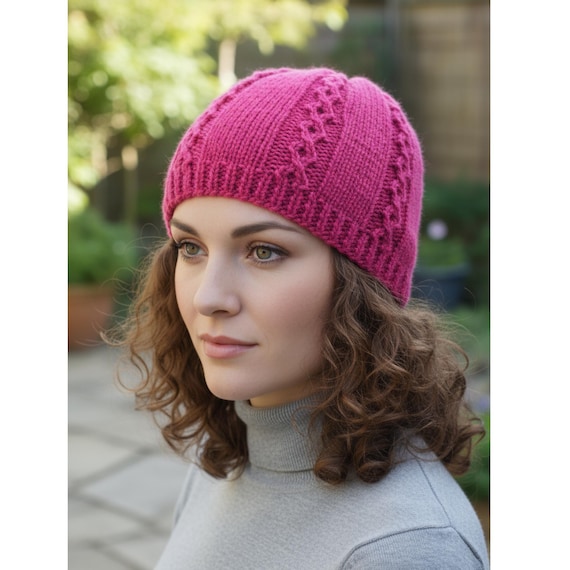Ladies Aran Knit Hat Pattern PDF Cable Knit Beanie Pattern