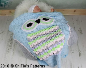 CROCHET PATTERN For Owl Baby Blanket, U.K, U.S.A, PDF 348 Digital Download
