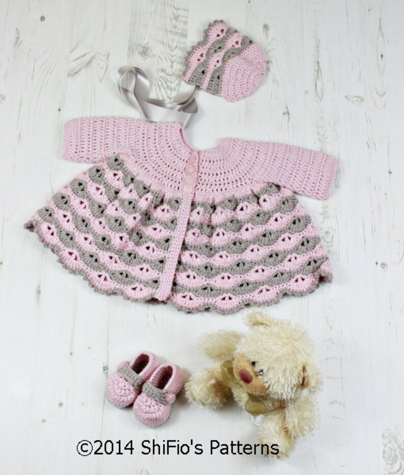 CROCHET PATTERN For Baby Matinee Jacket, Hat & Shoes PDF 278 Digital Download image 3