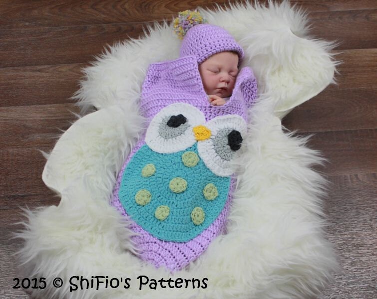 CROCHET PATTERN For Owl Baby Cocoon Papoose & Hat in 3 Sizes Etsy