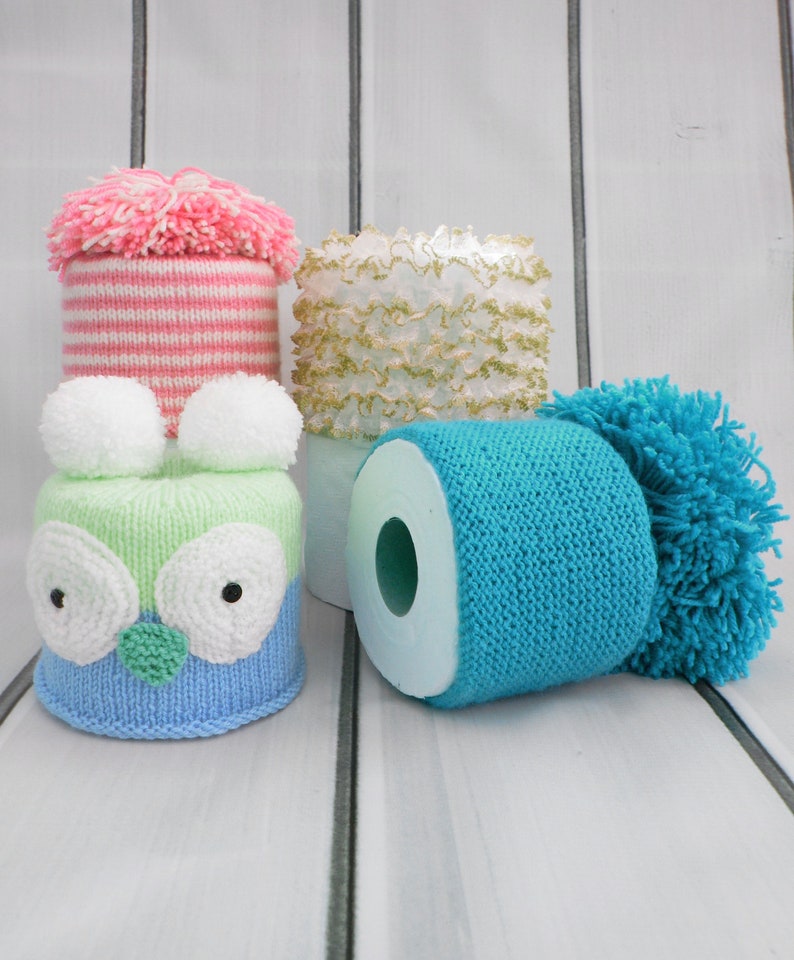 KNITTING PATTERN For 4 Toilet Roll Covers Tissue Cover Topper Owl PDF 256 Digital Download image 2