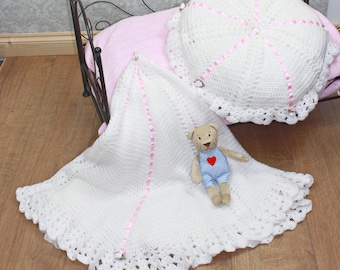 CROCHET PATTERN For Summer Satin Baby Christening Shawl, Afghan & Pillow  PDF 22 Digital Download