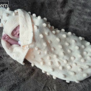 KNITTING PATTERN For Baby Bobble Cocoon- Papoose Knitting Pattern-  Hat Knitting pattern- 2 Sizes - PDF - KP128