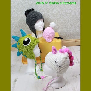 CROCHET PATTERN For Unicorn, Dinosaur, Dragon Hat Beanie in 4 Sizes baby, toddler, child, adult PDF 361 Digital Download image 1