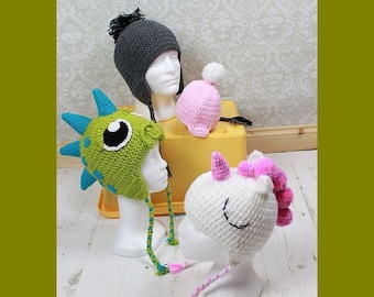 CROCHET PATTERN For Unicorn, Dinosaur, Dragon Hat Beanie in 4 Sizes baby, toddler, child, adult PDF 361  Digital Download